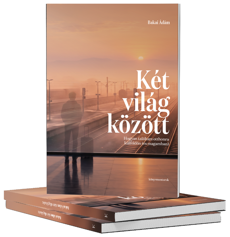 A Két világ között című könyv három nyomtatott példányának látványterve